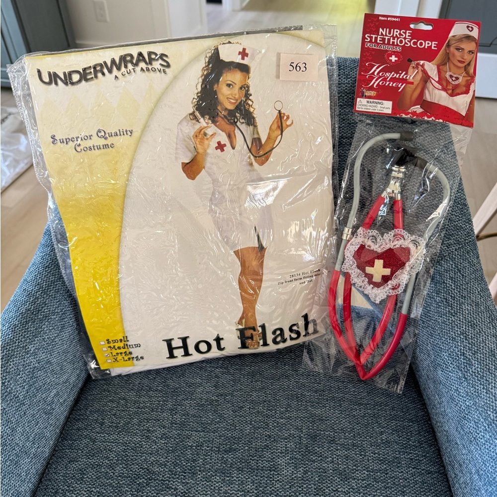 Women’s Nurse Costume with Nurse Stethoscope - White & Red
